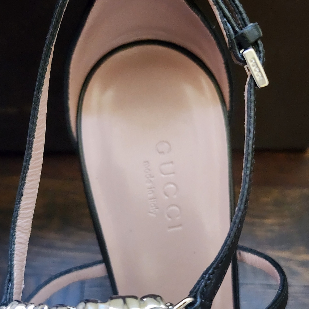 Brand New Gucci Women High Heel Nappa Charlotte Sandals GG Interlocking 9.5 - Picture 5 of 13